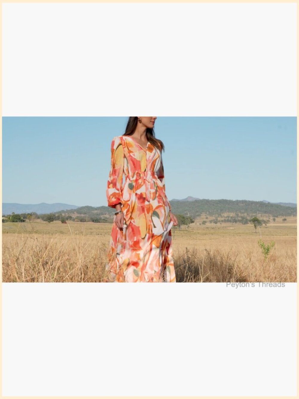 Women's Floral Midi Dress V Neck Long Sleeve Flowy A-Line - Picture 7 of 7